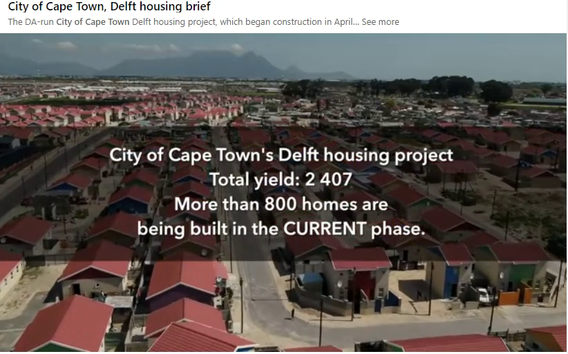 DA Run City of Cape Town, Delft housing brief – how public money should be spent